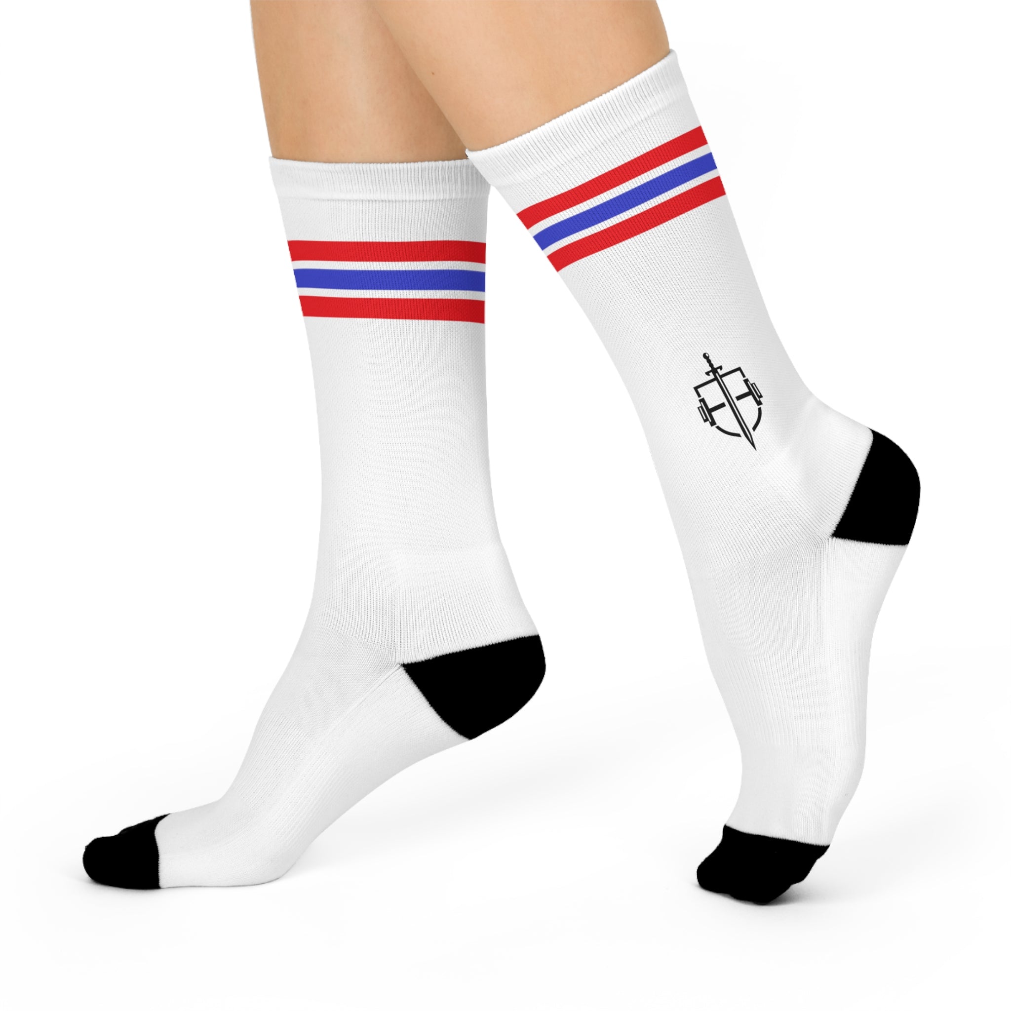 Impress'D Clothing 12 Pairs White Unisex Crew Socks with Two Red Stripes Classic Retro Old School