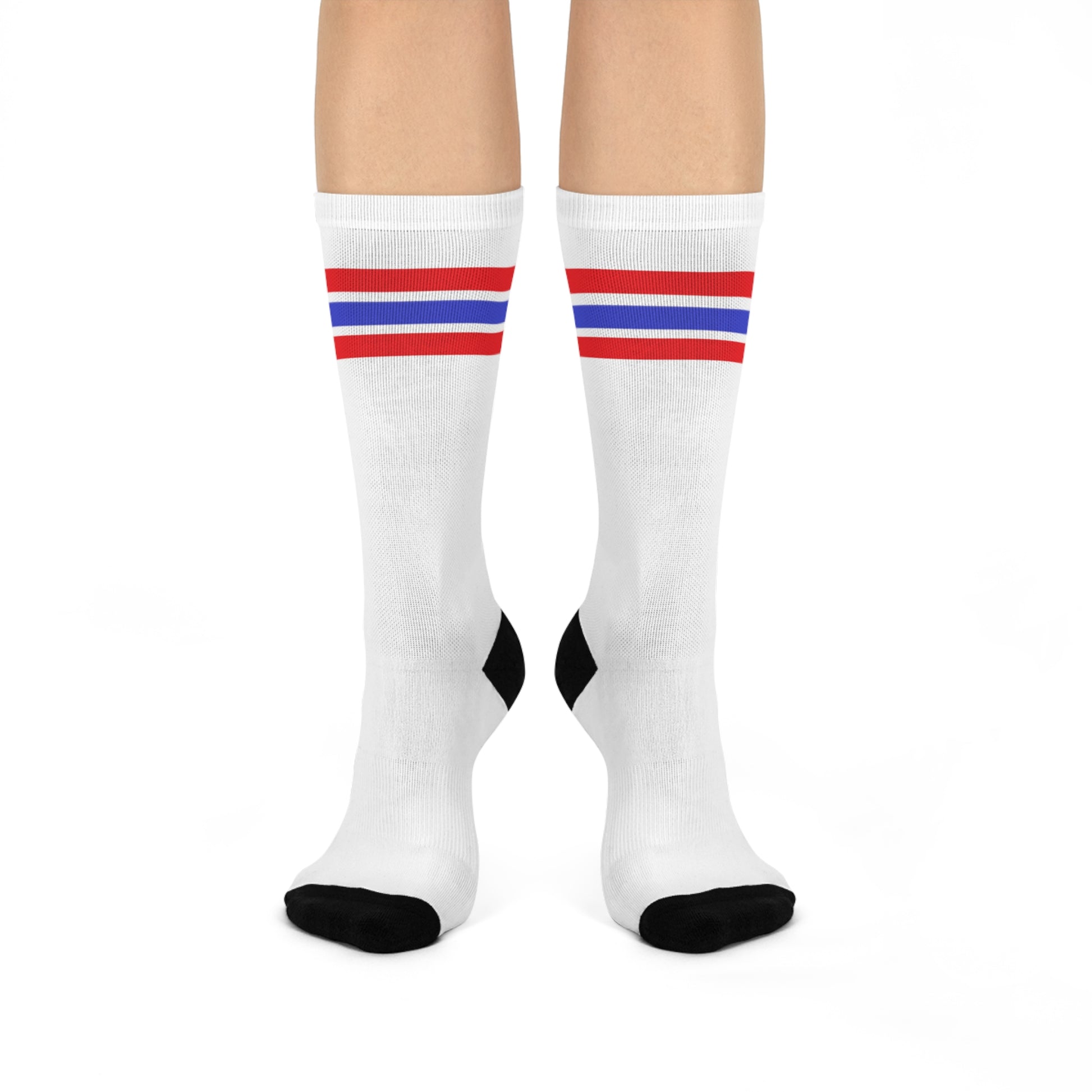 Impress'D Clothing 12 Pairs White Unisex Crew Socks with Two Red Stripes Classic Retro Old School